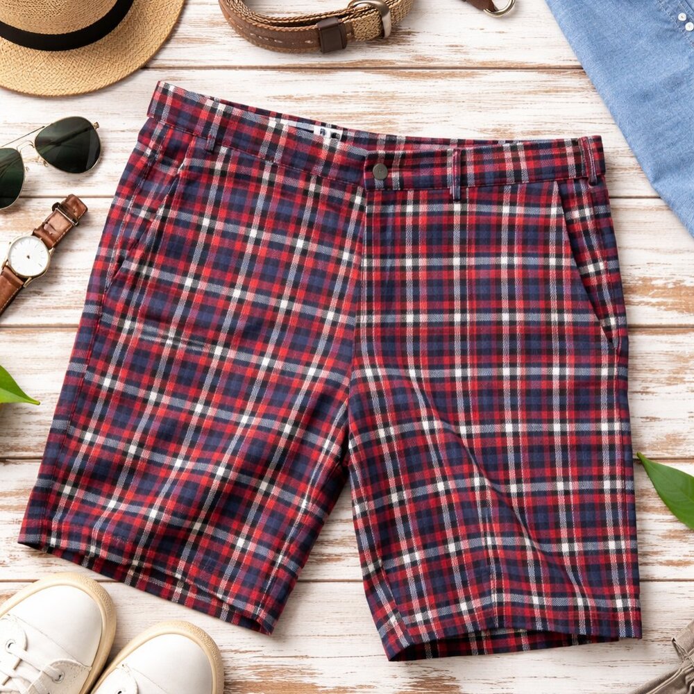 GAP Men’s Plaid Shorts Red Blue Check Casual Cotton Preppy Summer Classic 38